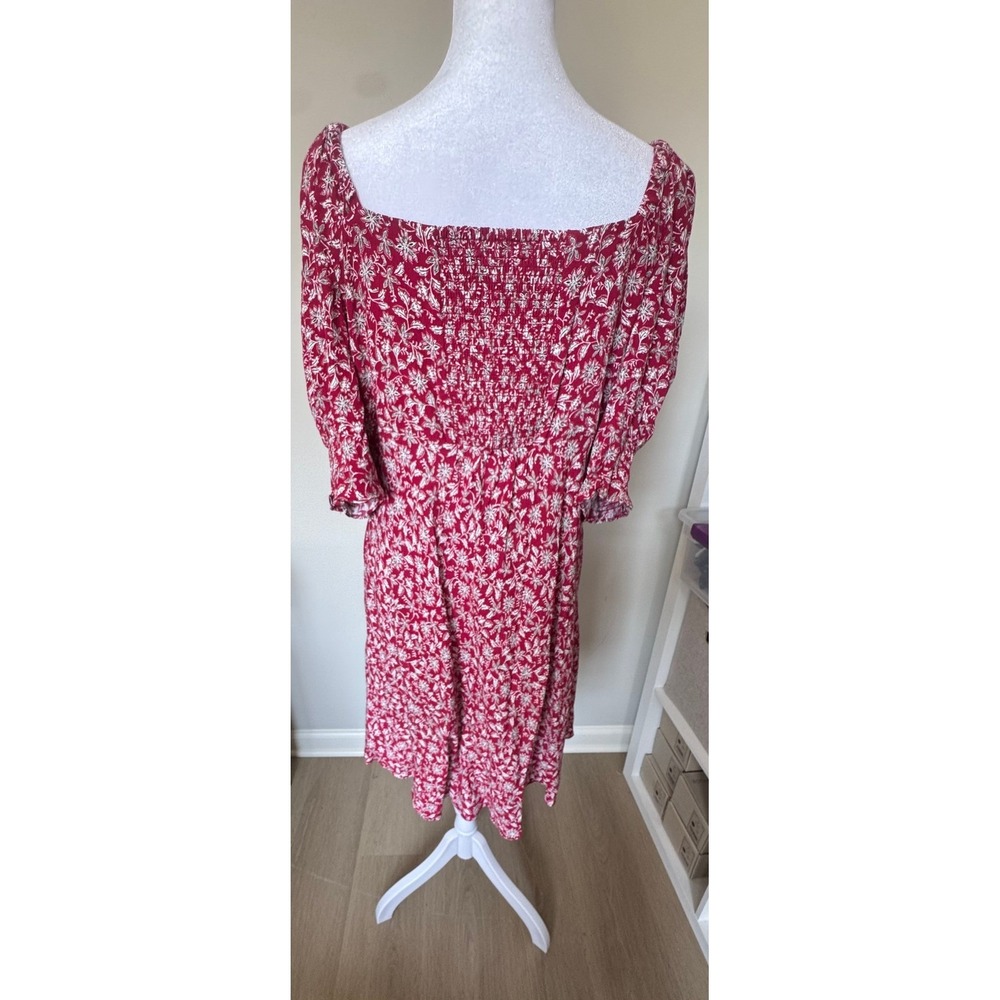 Madewell Red‎ Floral Puff Sleeve Smocked Mini Dress Size 14 Sweetheart Neck - Picture 7 of 8
